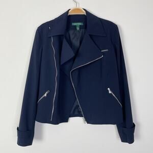 Lauren Ralph Lauren Wool Blend Moto Biker‎ Zip Jacket Navy Lightweight Size 4